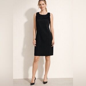 Ann Taylor Black Sleeveless Shift Dress Ruffle Detail Office to Evening Size 10